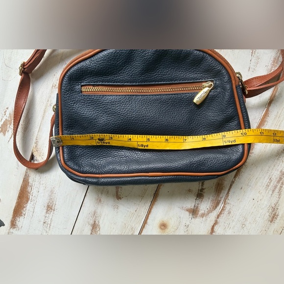 VALENTINA Genuine Leather purse Multi Zipper Crossbody Bag navy blue brown EUC - Picture 15 of 15